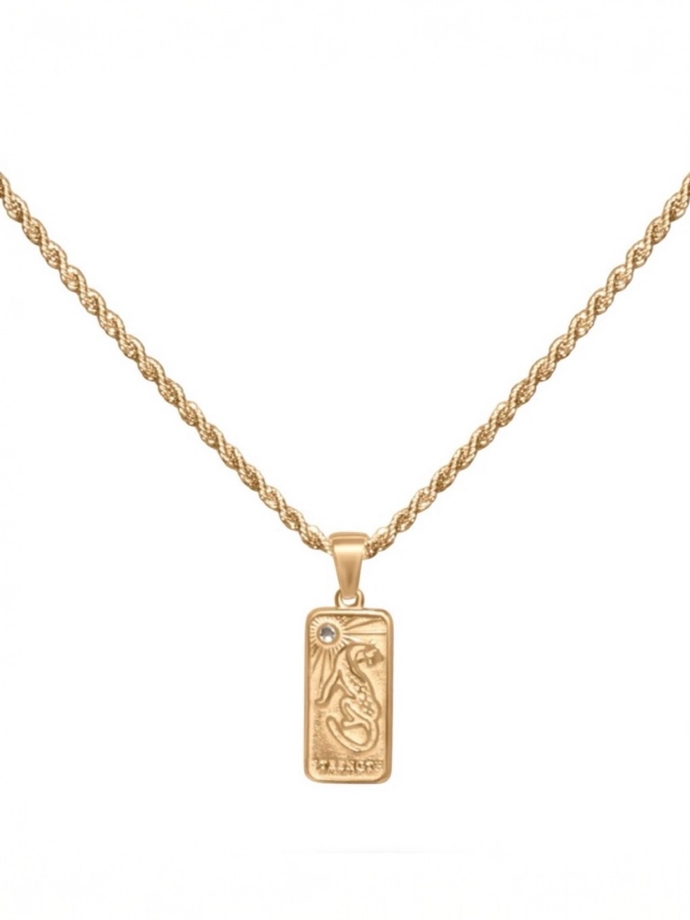 18k Gold Plated Strength Tarot Card Pendant Necklace. New.